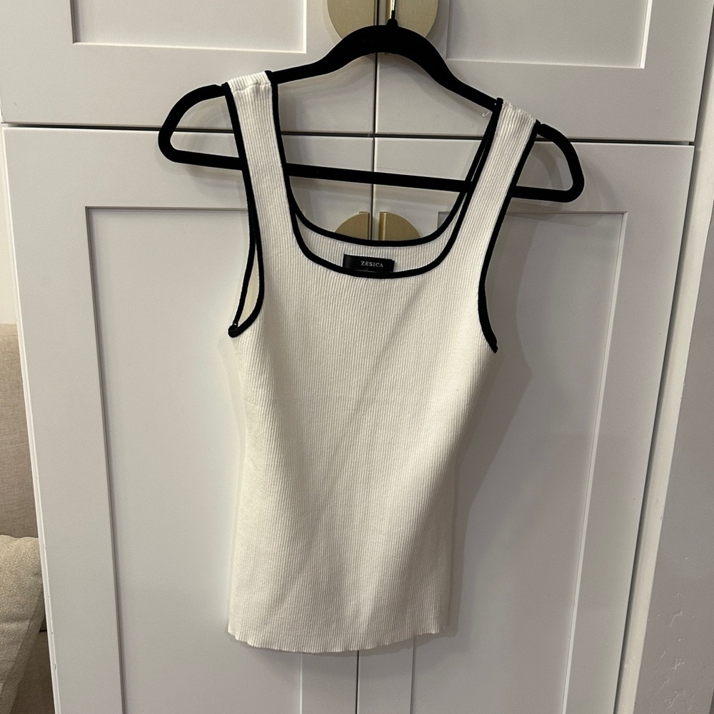 Zesica White Ribbed Tank with Black Trim